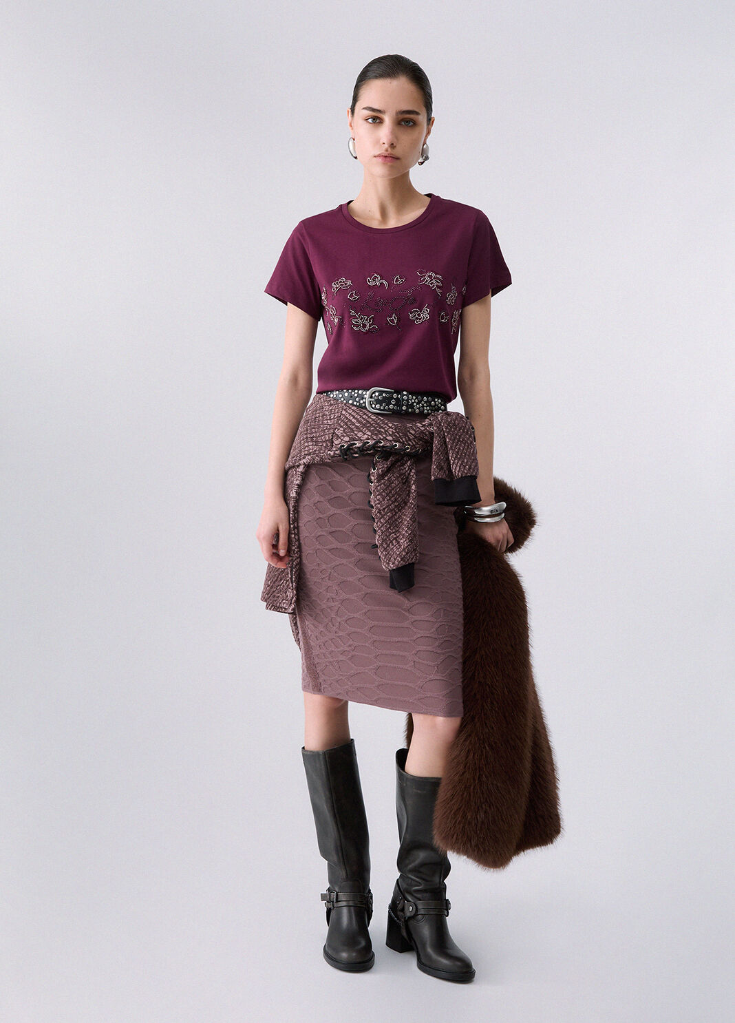 Jupe Midi en Maille Jacquard rose fonc&eacute; Liu Jo - large image number 5