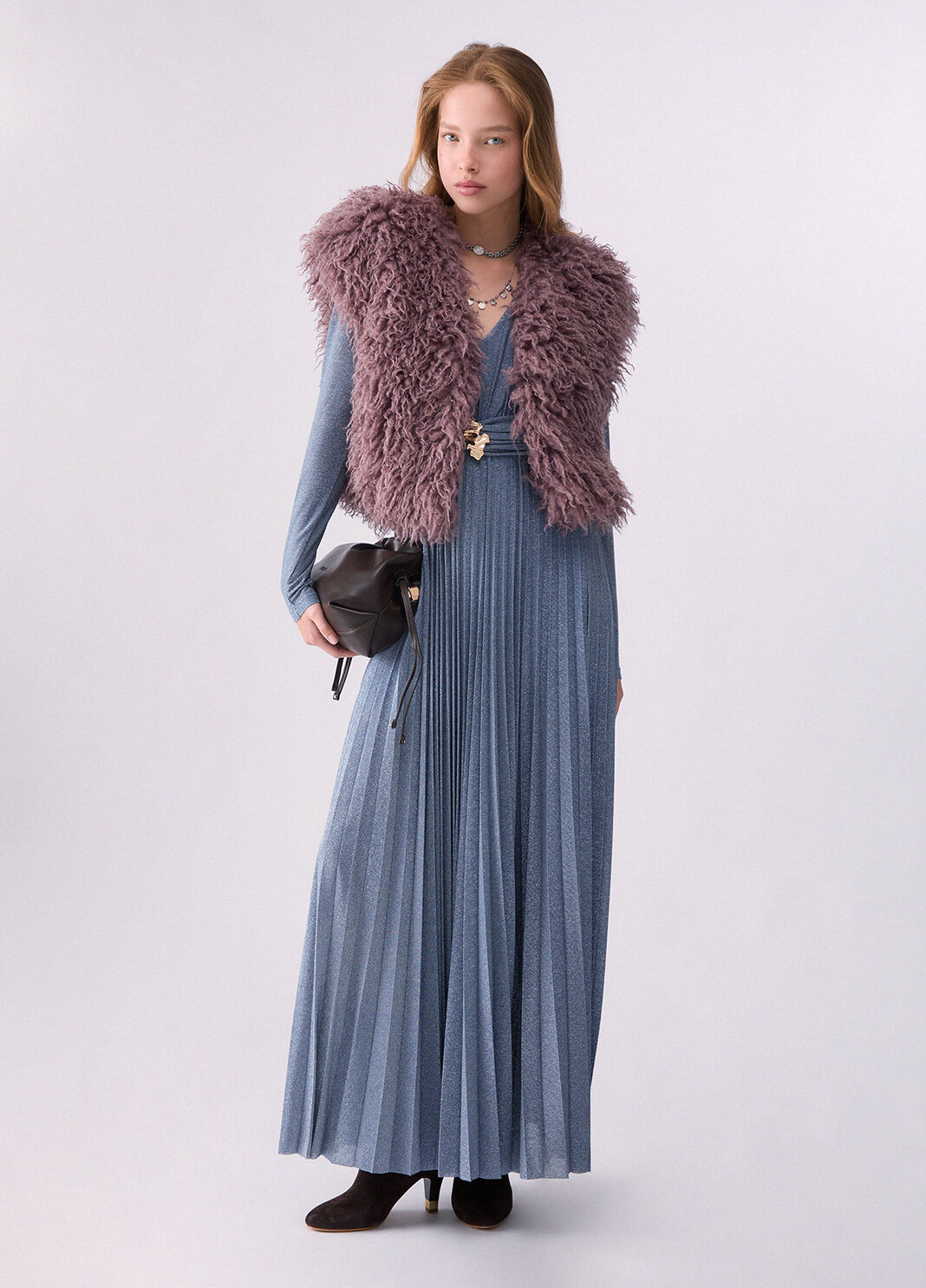 Long pleated lurex dress light blue Liu Jo - large image number 5