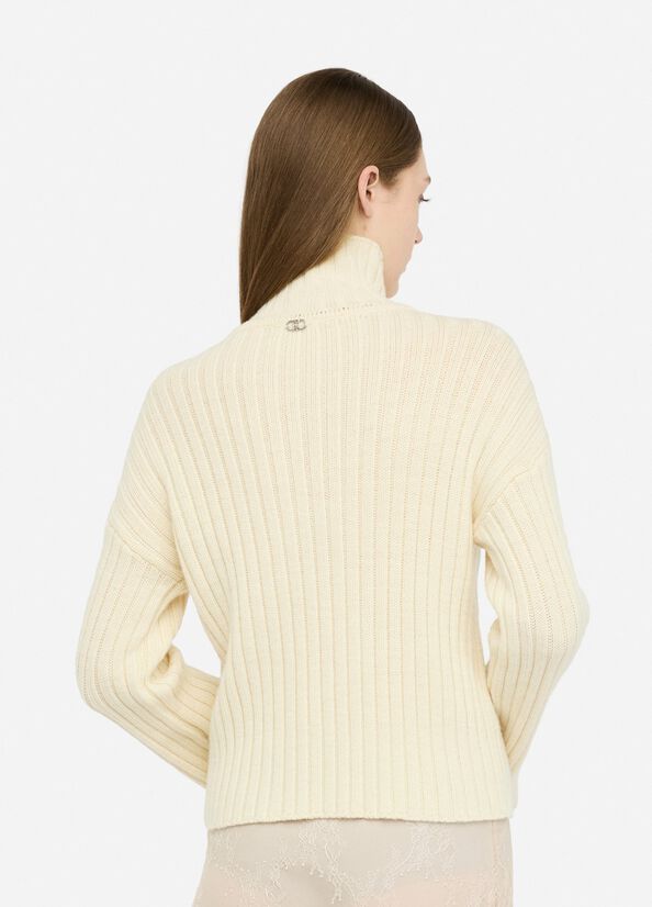 Wool polo-neck with bejewelled buttons light beige Liu Jo - large image number 1