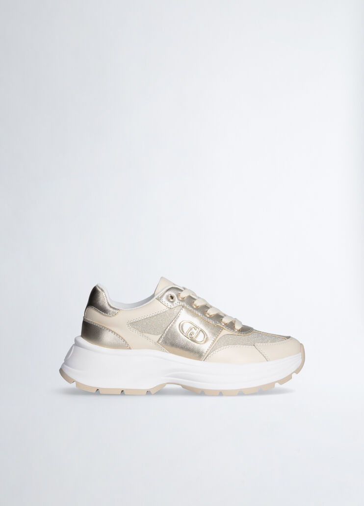 Leather and lurex sneakers gold-colour Liu Jo - medium Leather and lurex sneakers gold-colour Liu Jo - medium