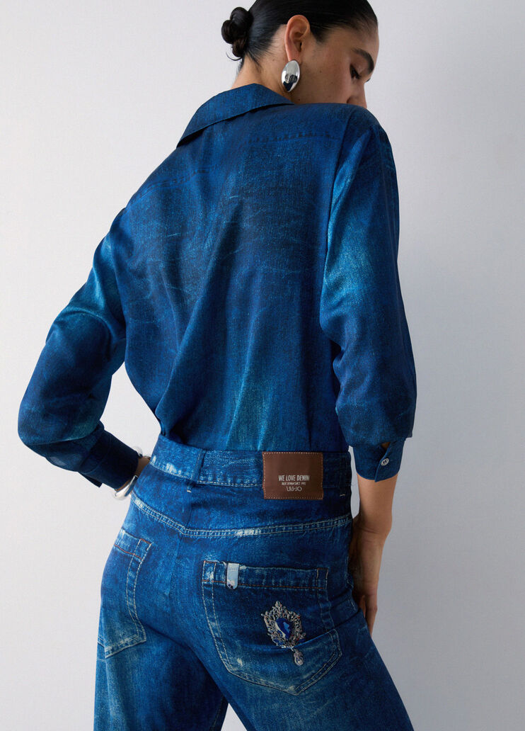 Camisa con estampado digital denim azul Liu Jo - medium