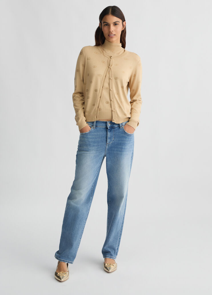 Cardigan with logo and rhinestones beige Liu Jo - large image number 5 Cardigan with logo and rhinestones beige Liu Jo - large image number 5