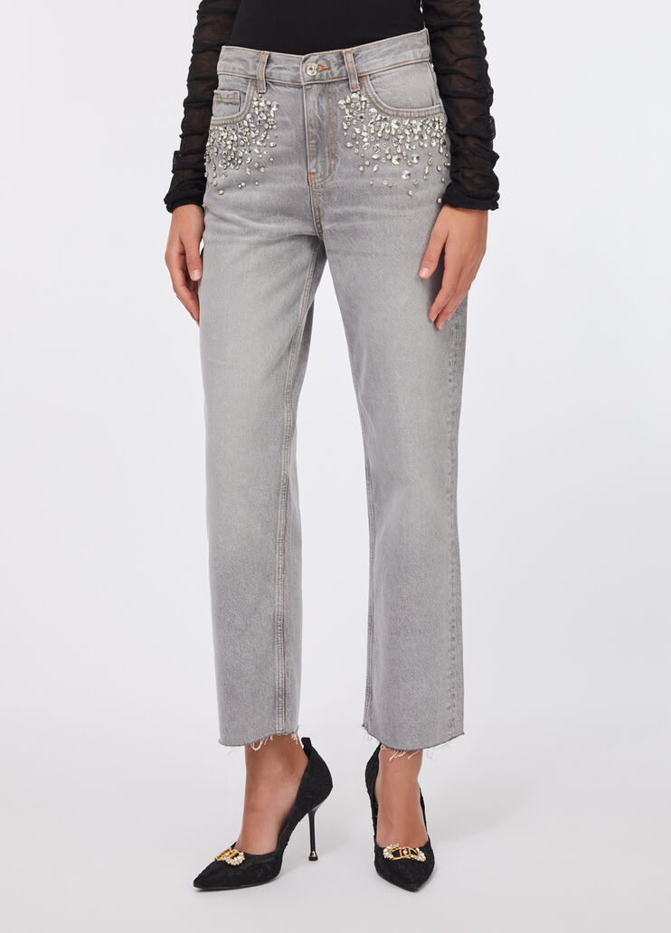 Jeans straight con strass denim grigio Liu Jo - large image number 1