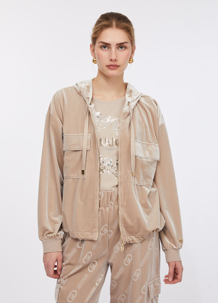 Sudadera de chenilla con capucha champán Liu Jo - large image number 0