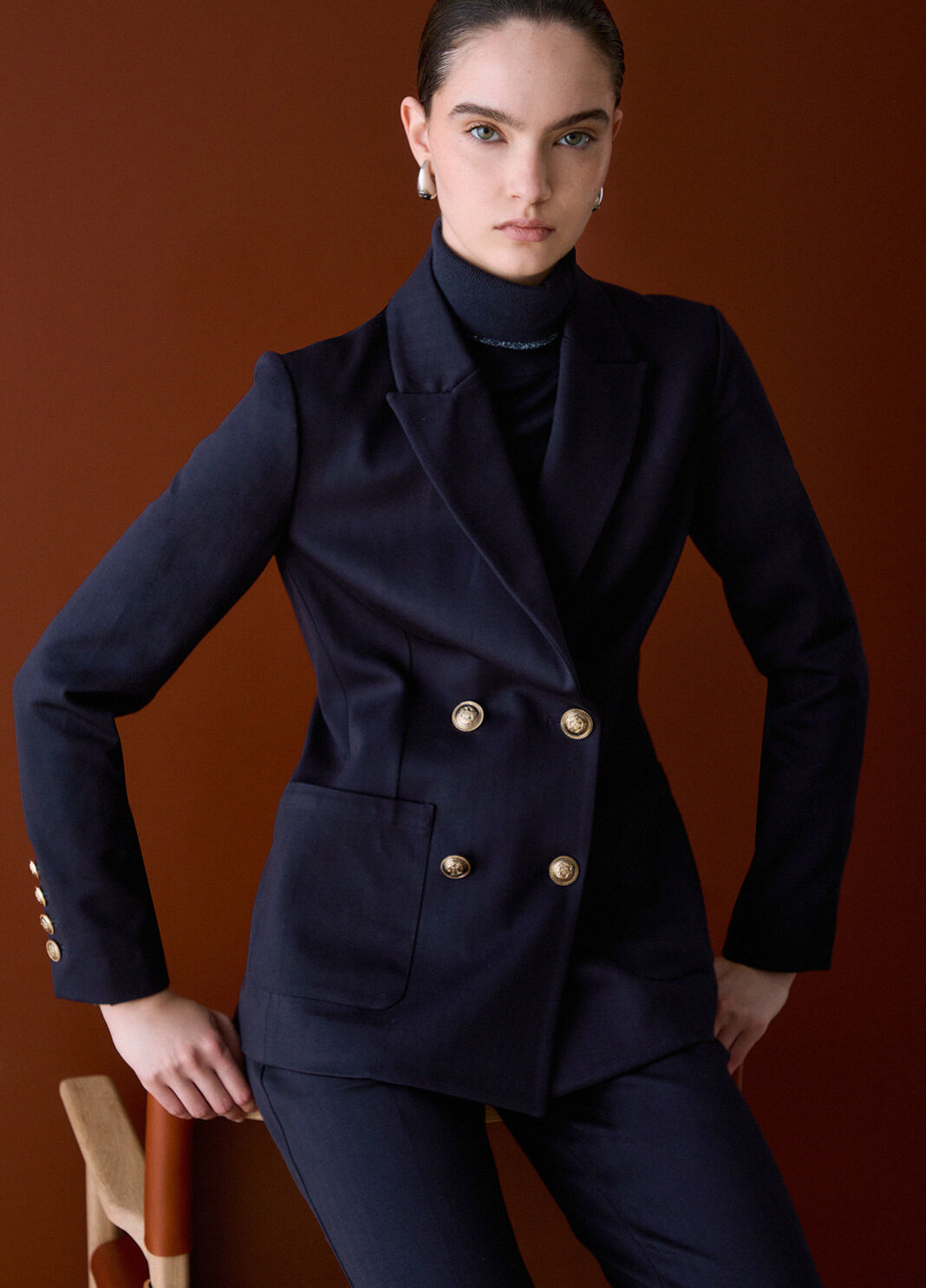 Chaqueta cruzada en punto Milano azul oscuro Liu Jo - large image number 3