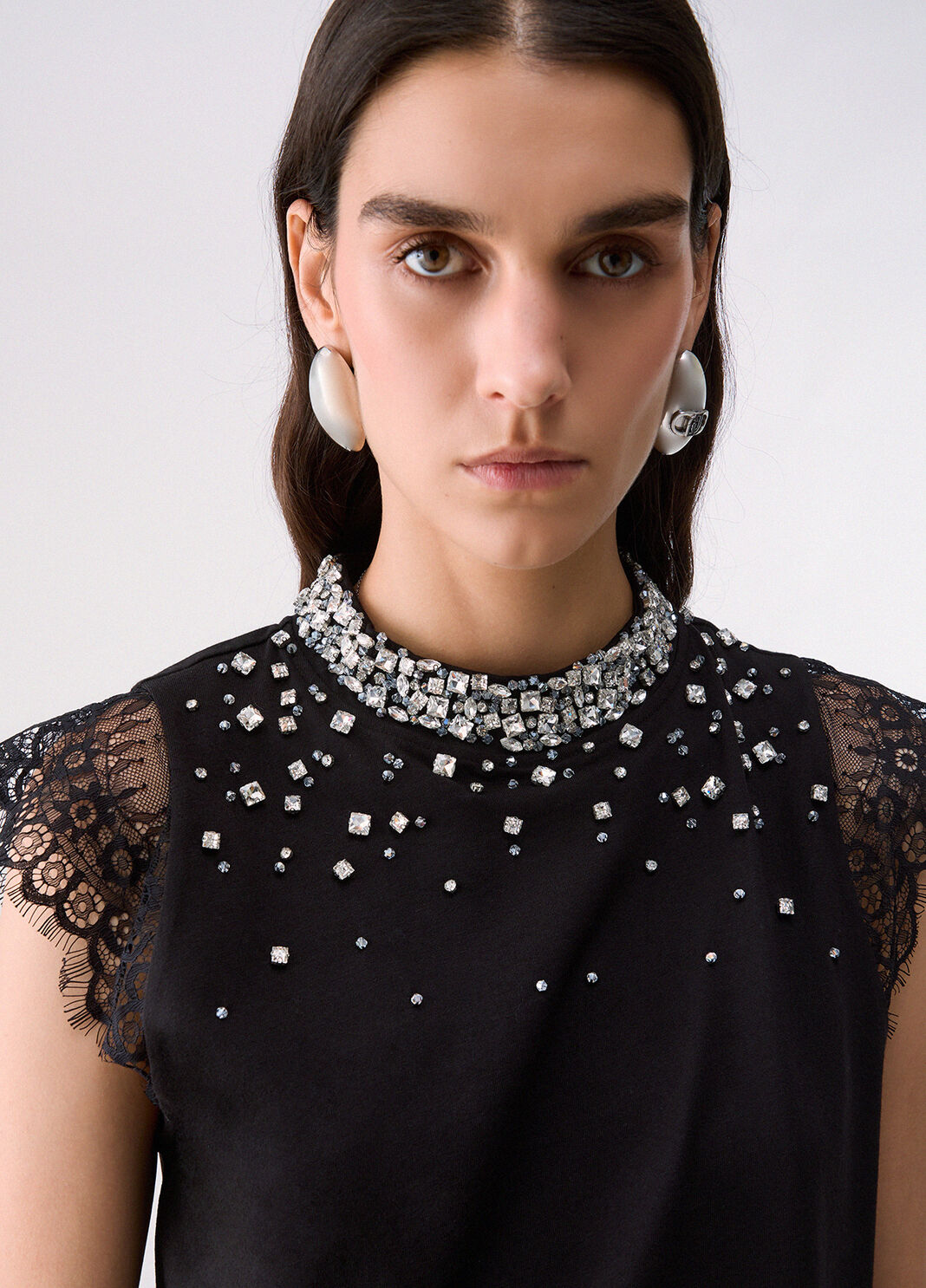 T-shirt with lace and rhinestones black Liu Jo - large image number 4