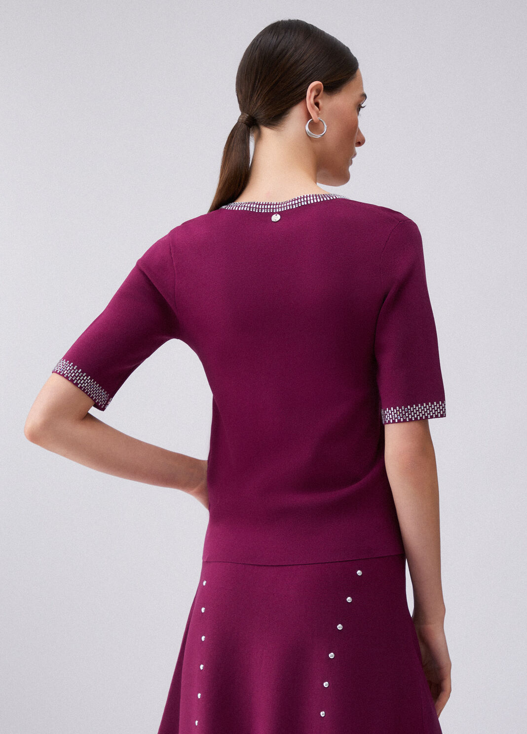 Knit t-shirt with gemstones purple Liu Jo - large image number 1