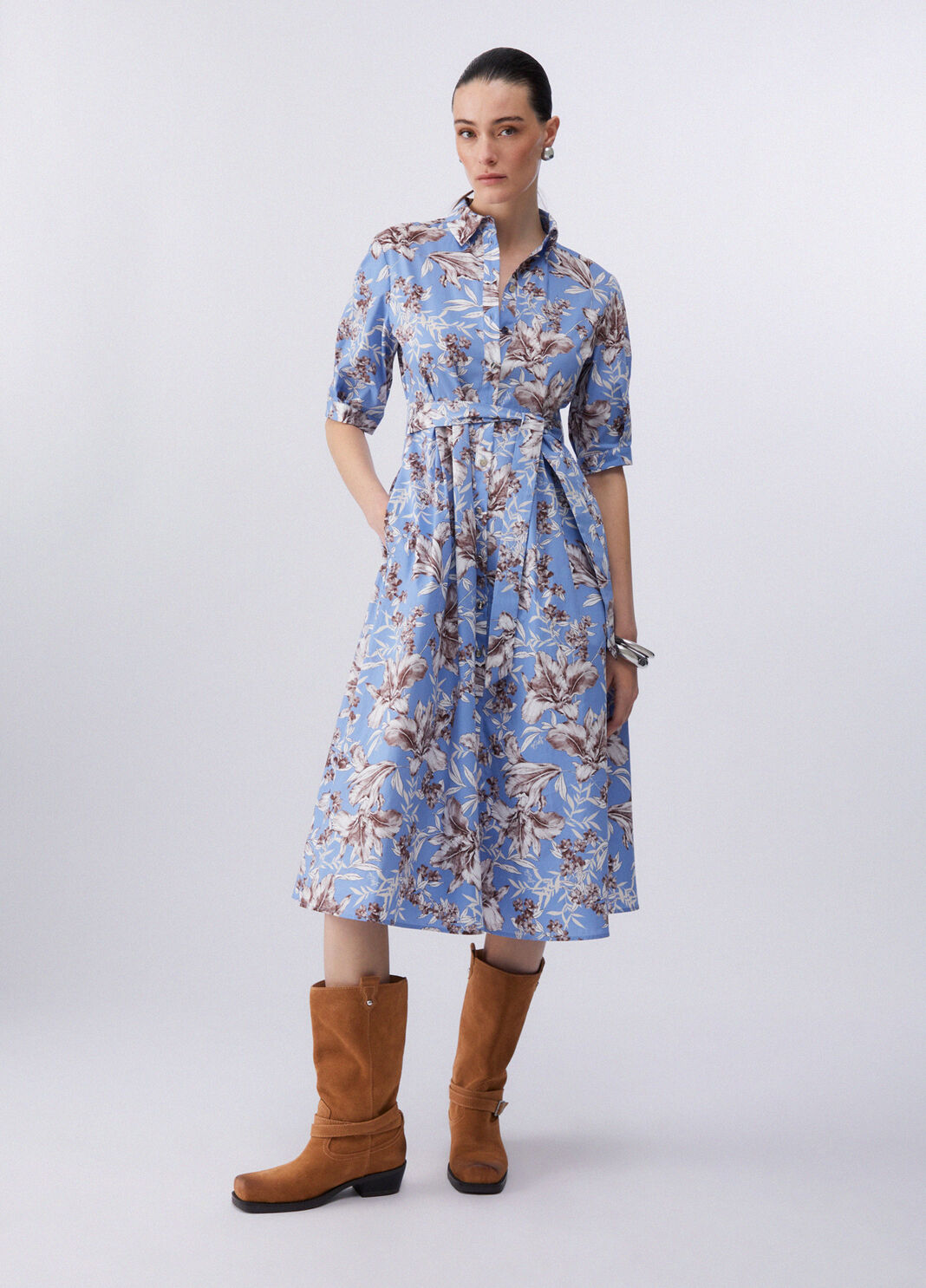 Midikleid aus Popeline Hellblau mit Print Liu Jo - large image number 0