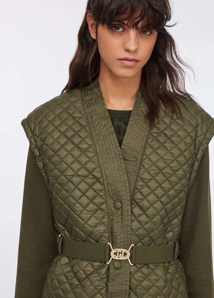 Quilted nylon coat with belt olive green Liu Jo - medium Quilted nylon coat with belt olive green Liu Jo - medium