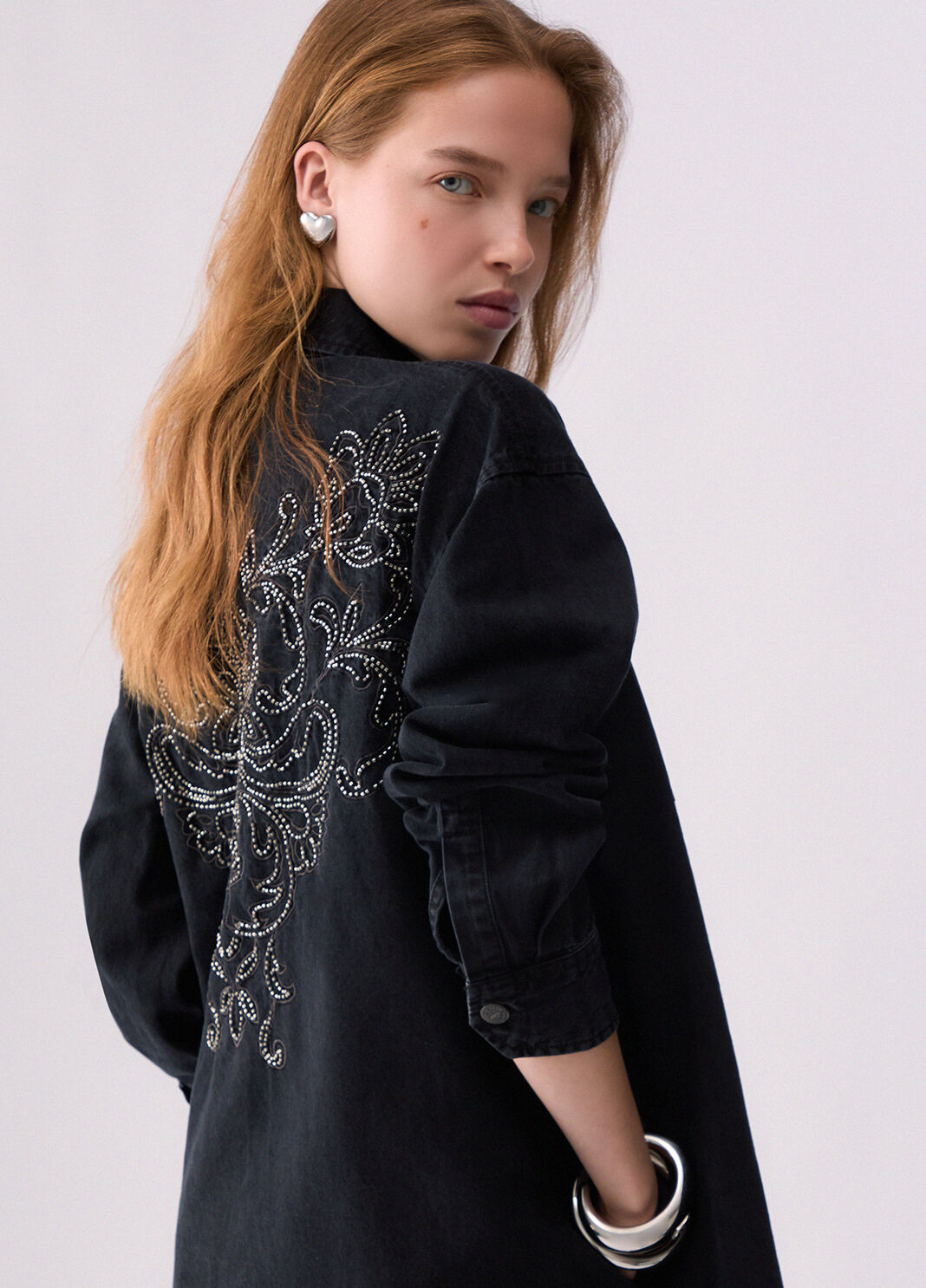 Короткое джинсовое платье с вышивкой черный деним Liu Jo - large image number 4
