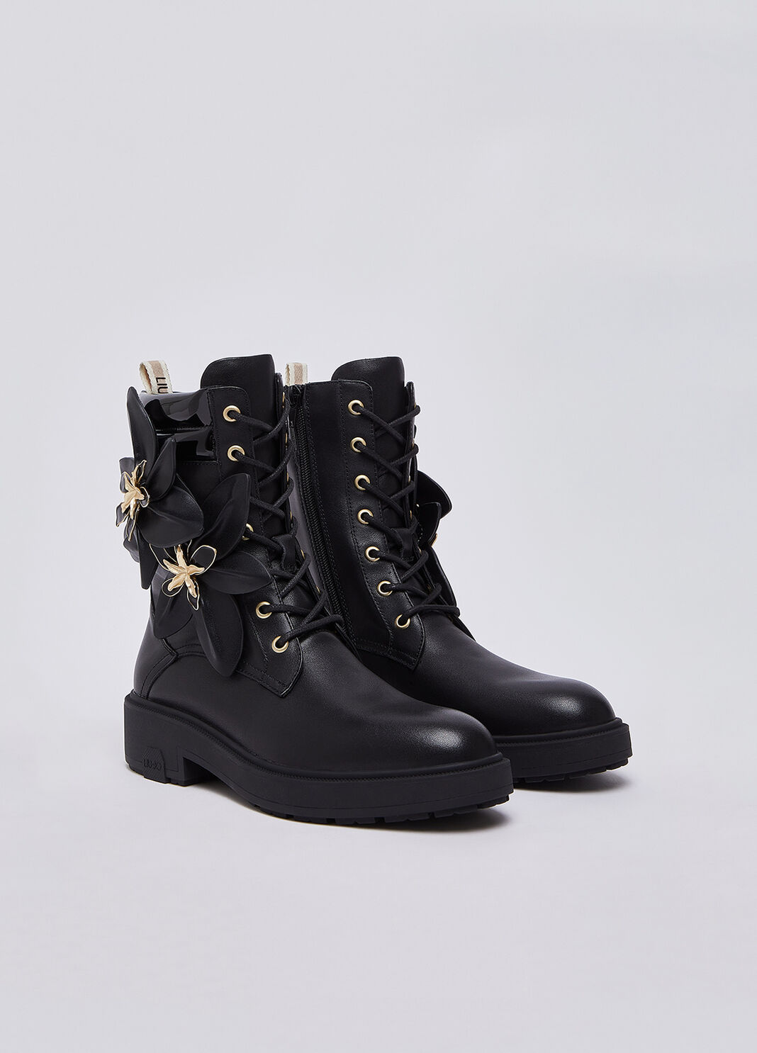 Combat boots in leather with maxi flowers black Liu Jo - large image number 1