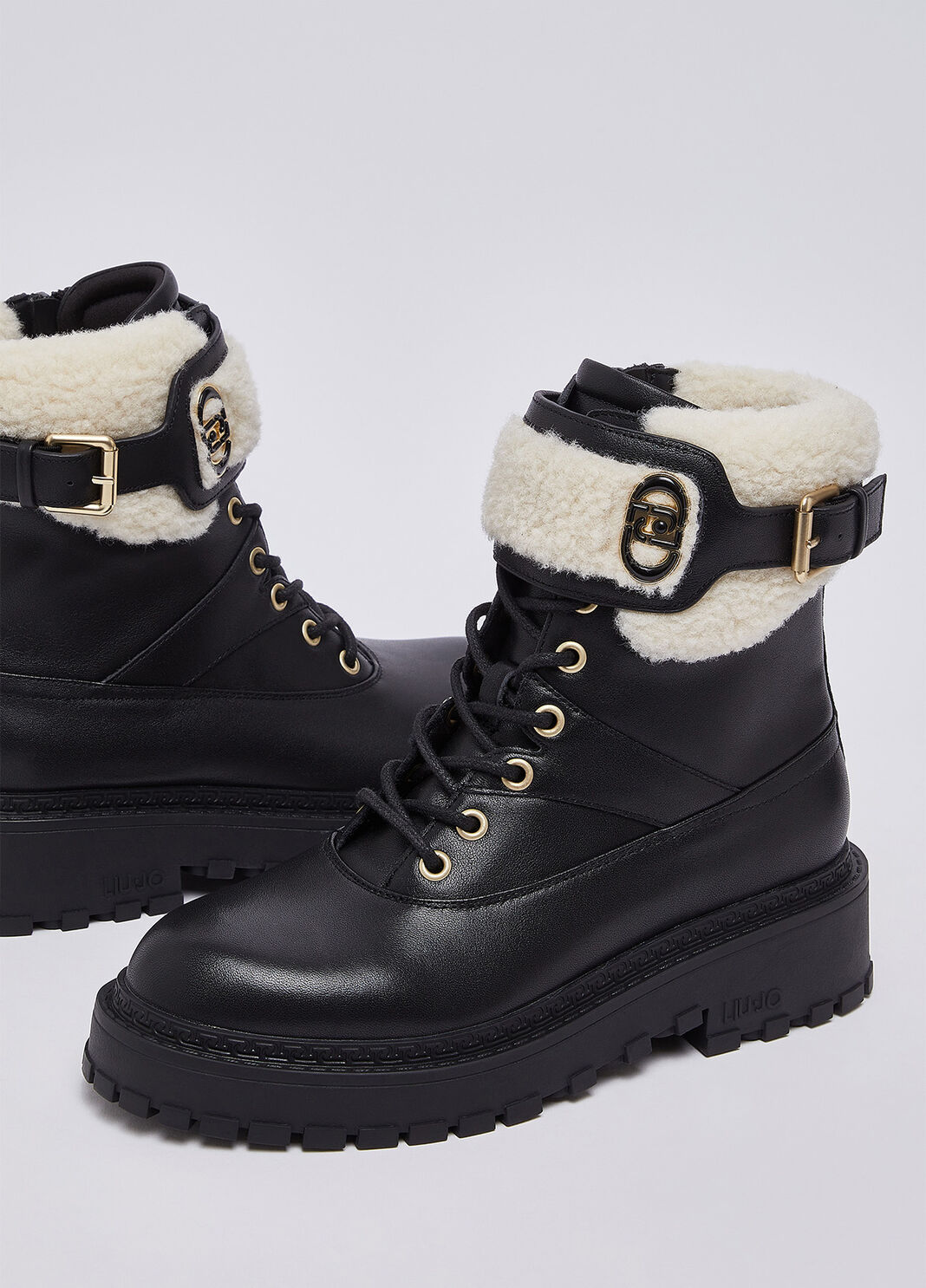 Schn&uuml;rboots aus Leder und teddy Schwarz Liu Jo - large image number 6