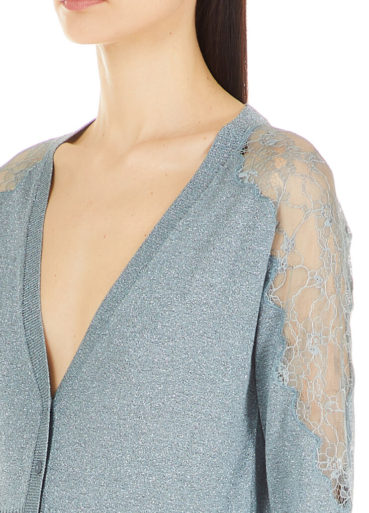 Cardigan in lurex® con pizzo Azzurro Liu Jo - large image number 2