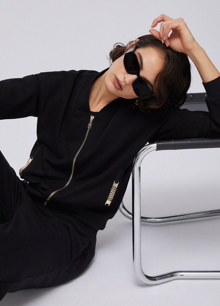 Sweatjacke mit Reißverschluss und Kettendetails schwarz Liu Jo - medium
