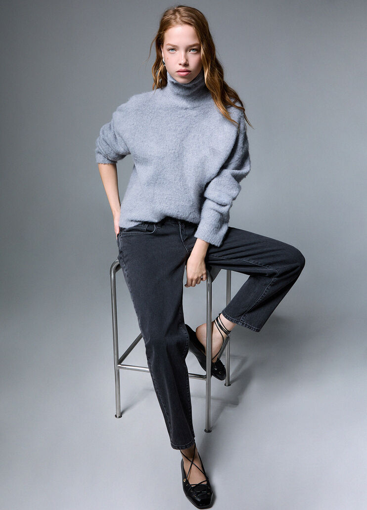 Turtleneck sweater in wool brushed grey m&eacute;lange Liu Jo - medium