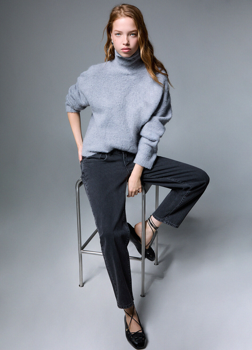 Turtleneck sweater in wool brushed grey m&eacute;lange Liu Jo - large image number 2