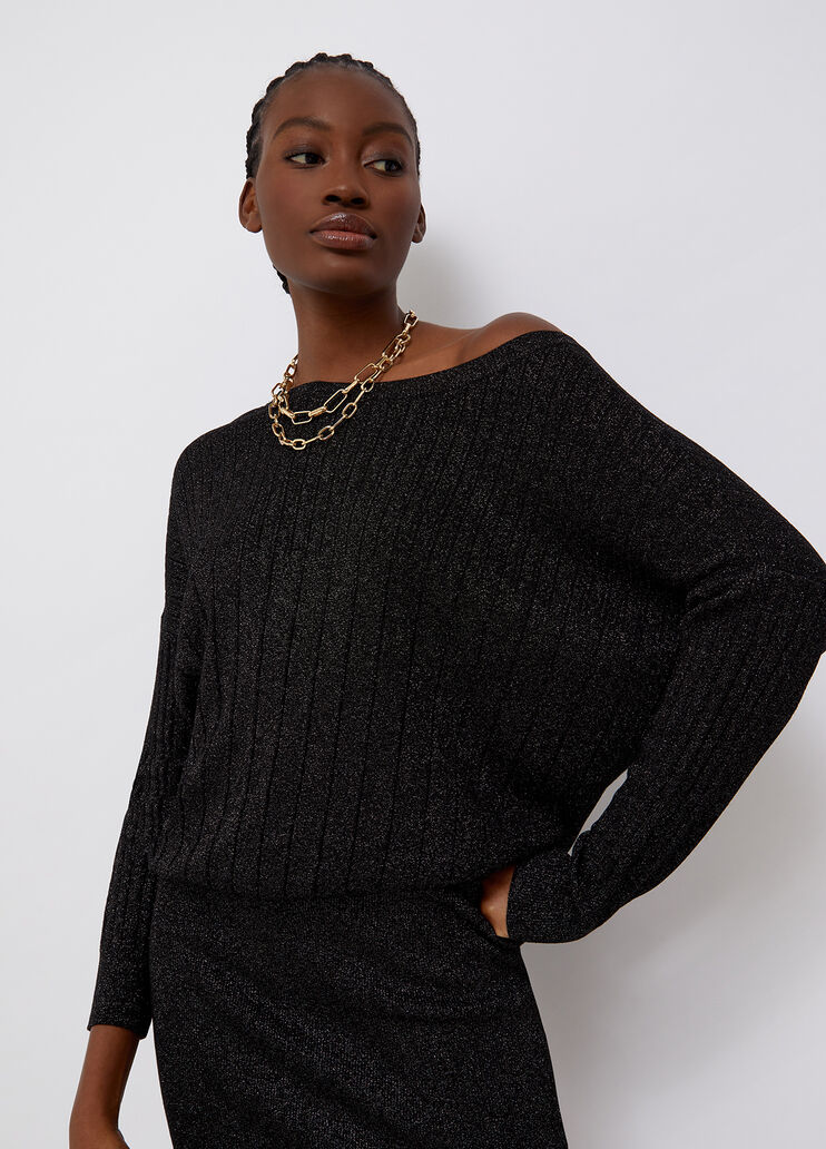 Джемпер с вырезом сзади и отделкой люрексом&reg; чёрный металл Liu Jo - large image number 2