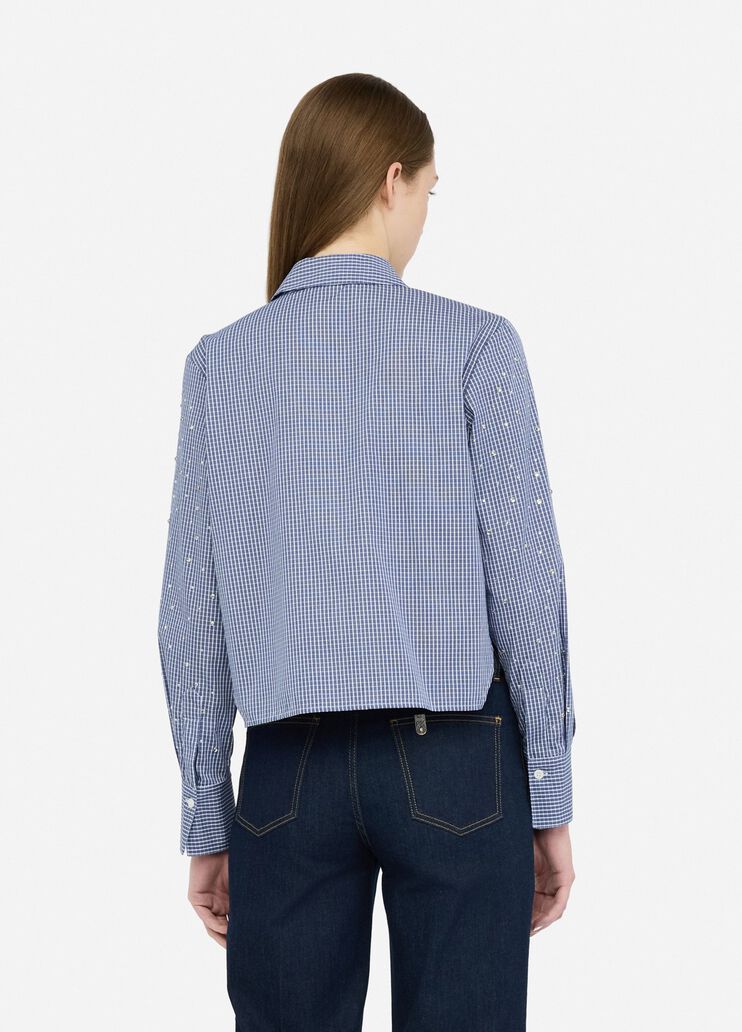 Camisa de popelina con strass cuadros azules Liu Jo - large image number 1 Camisa de popelina con strass cuadros azules Liu Jo - large image number 1
