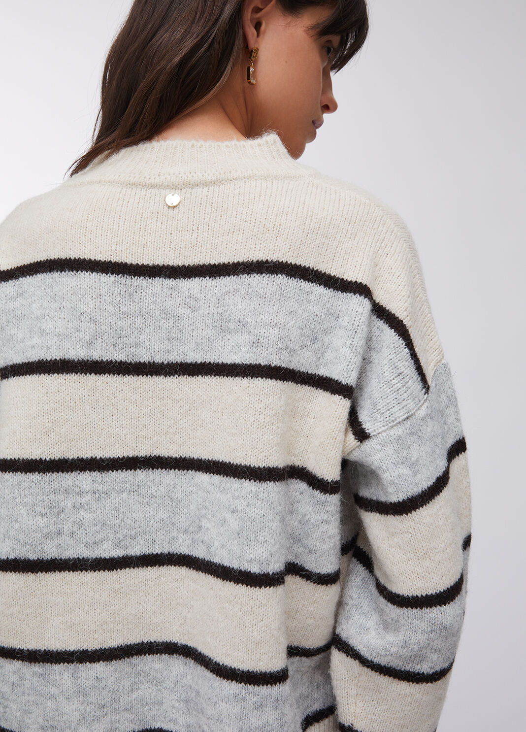 Полосатый джемпер из шерсти и альпака серый и бежевый Liu Jo - large image number 4