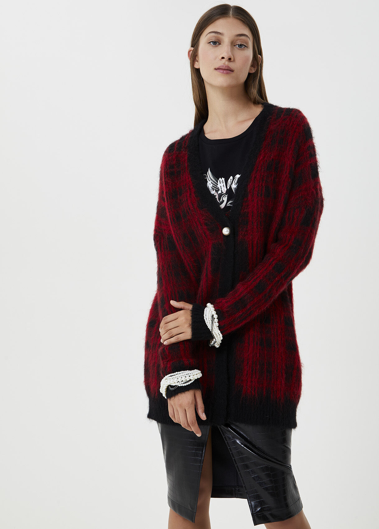 Tartan cardigan with beads