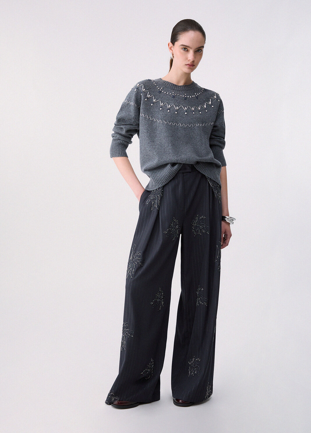 Knit in wool with jewel embroidery grey Liu Jo - large image number 5
