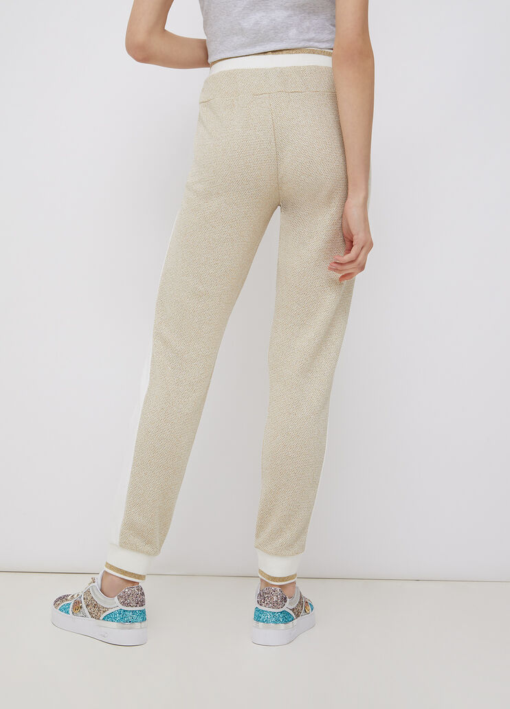 Pantalon en coton molletonné or clair et blanc Liu Jo - large image number 1 Pantalon en coton molletonné or clair et blanc Liu Jo - large image number 1