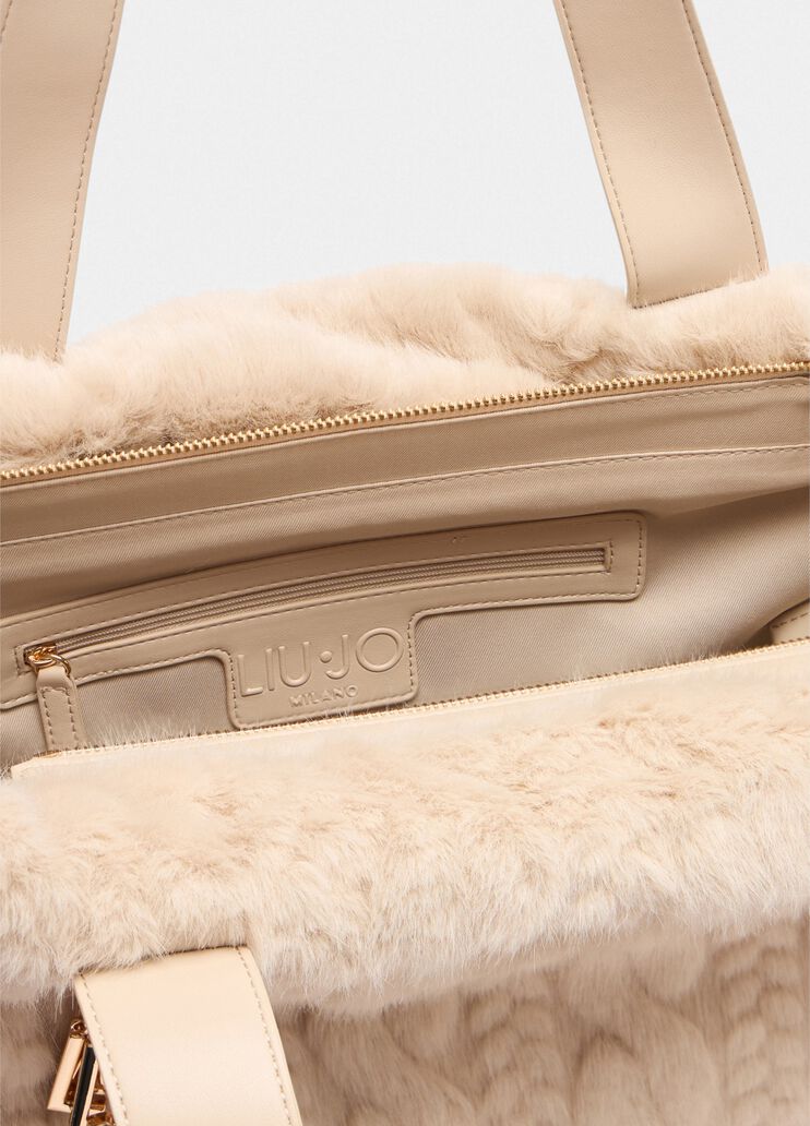 Large faux fur hobo bag beige Liu Jo - large image number 6