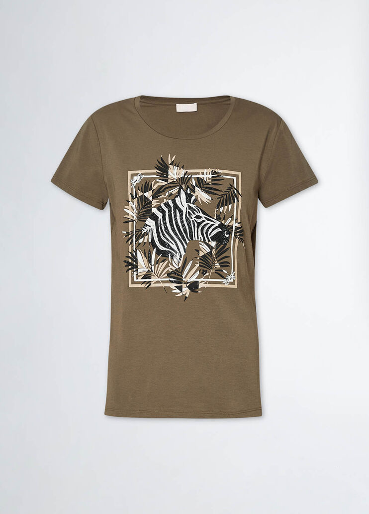 T-shirt with zebra print and gemstones colour zebra print | Liu Jo