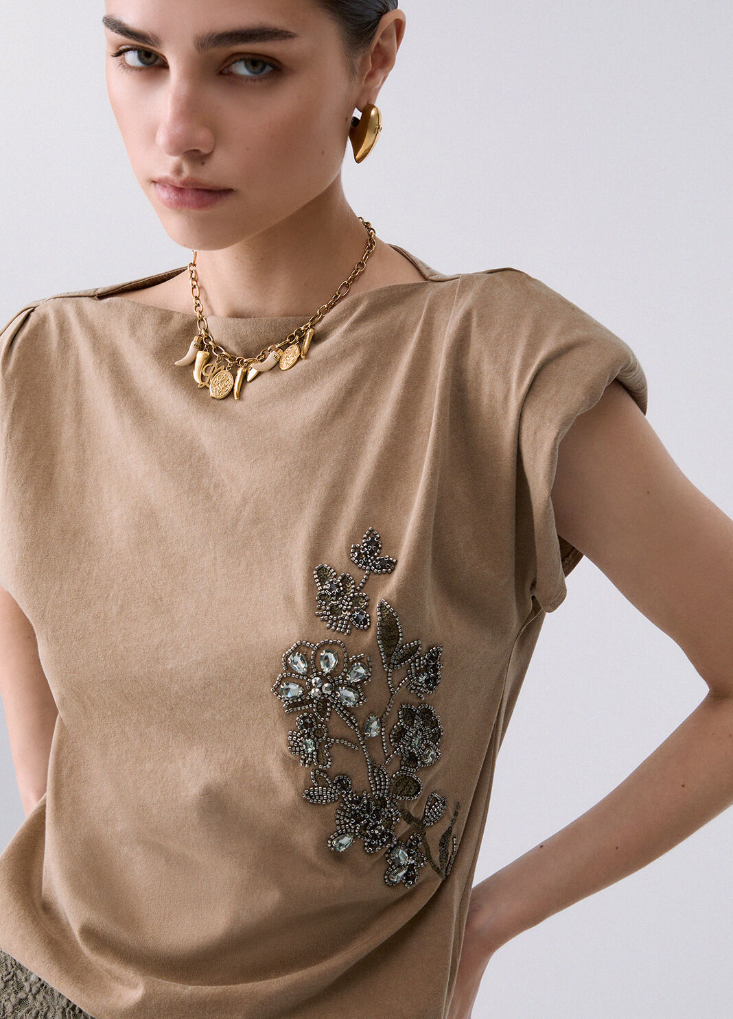 Top in jersey con ricamo beige Liu Jo - large image number 4
