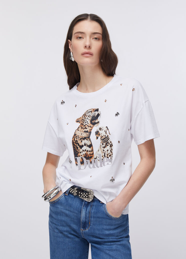 T-Shirt mit Print und Schmuckstickereien Welpen Liu Jo - large image number 0