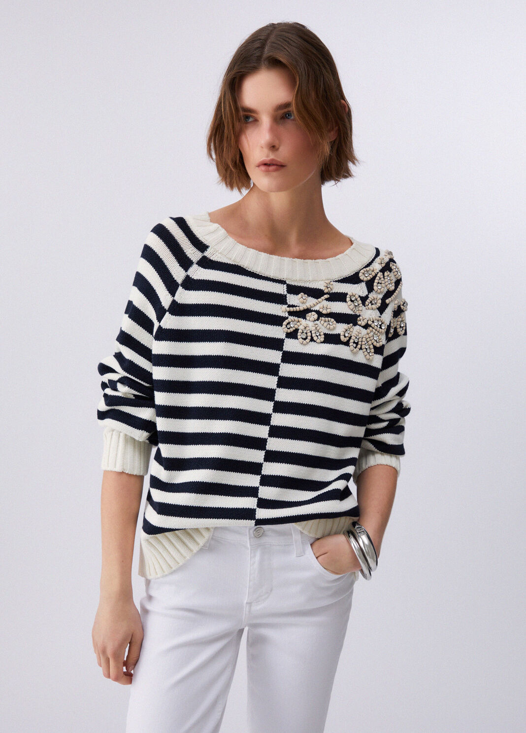 Jumper with jewel embroidery white/blue Liu Jo - large image number 0