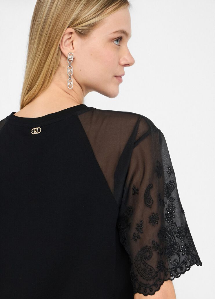 Cotton and organza T-shirt black Liu Jo - medium Cotton and organza T-shirt black Liu Jo - medium