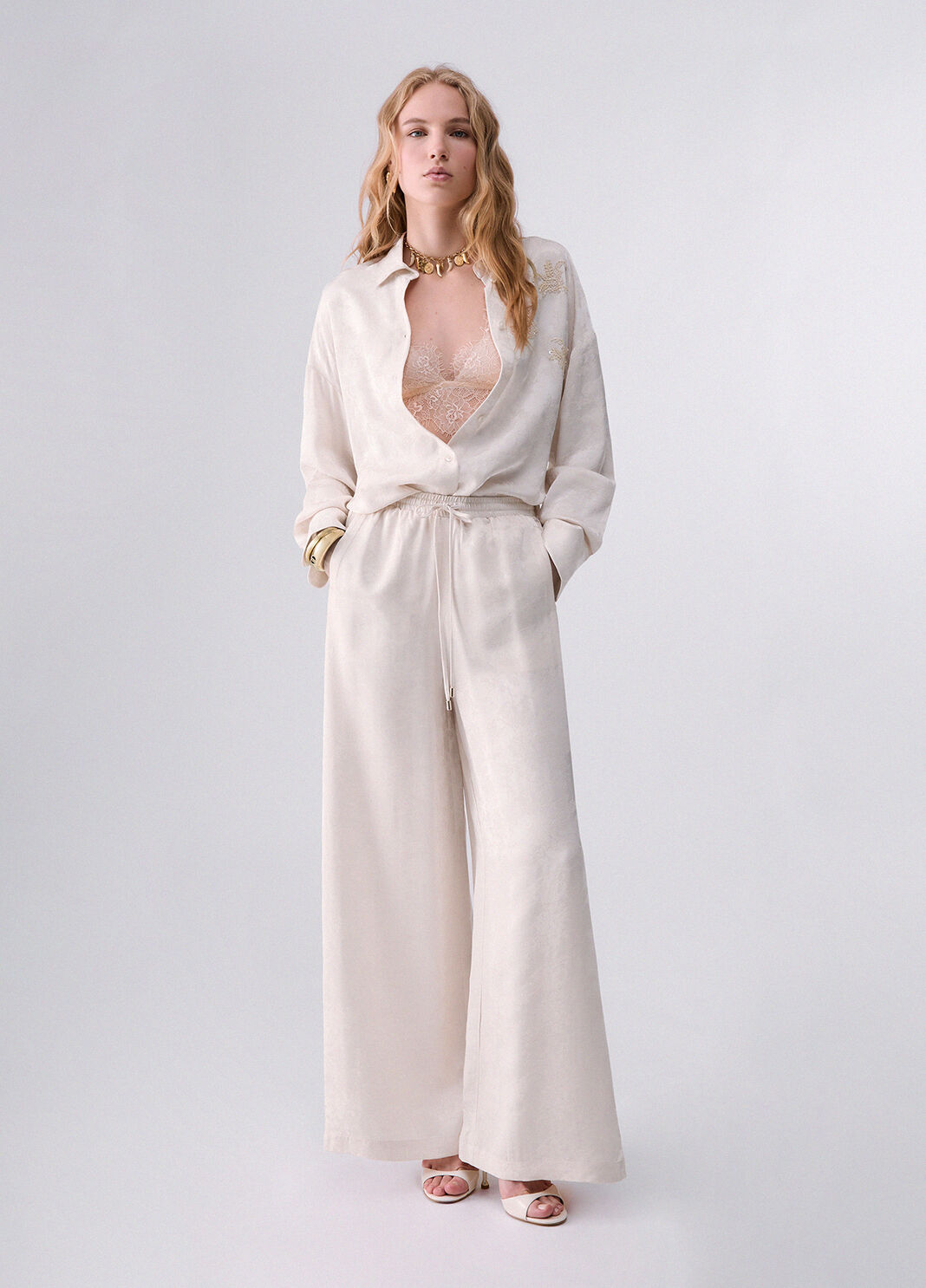 Trousers jacquard with lace valencienne cream Liu Jo - large image number 5