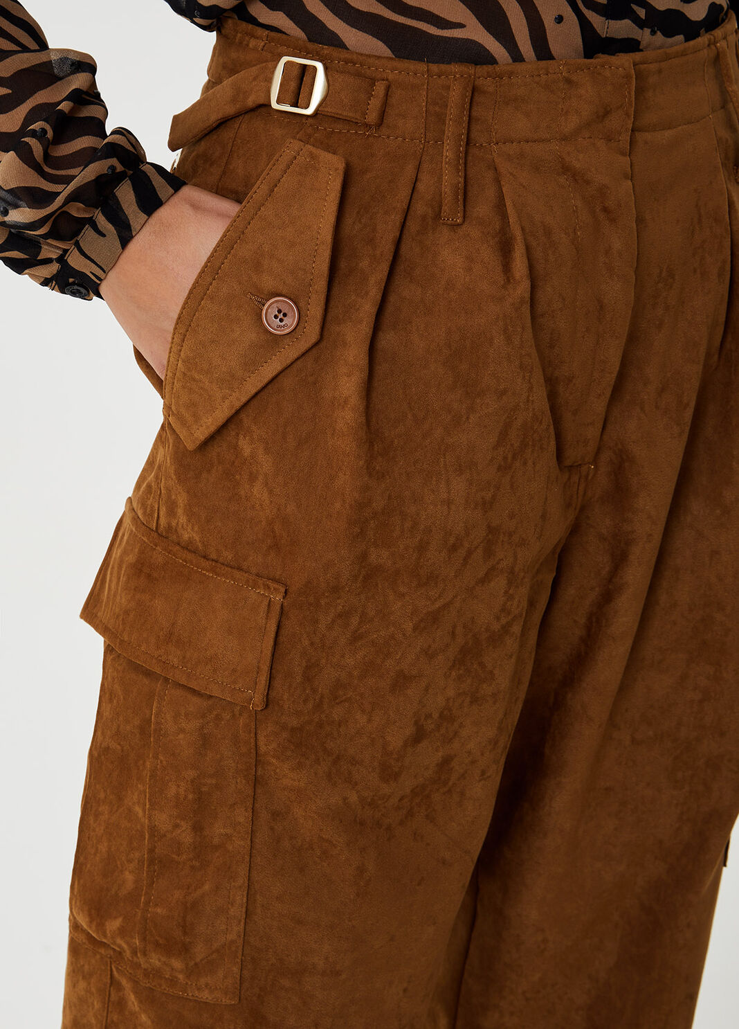 Faux suede cargo trousers Brown Liu Jo - large image number 2