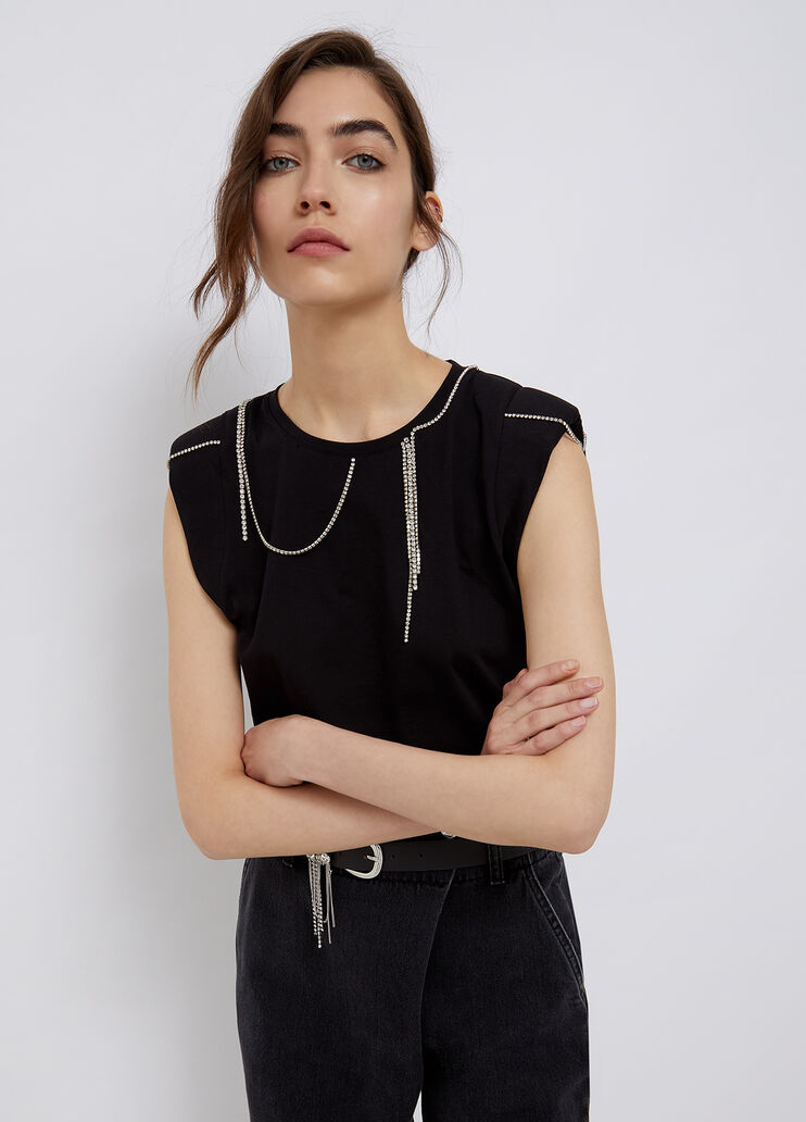 Футболка с роскошной отделкой и подплечниками чёрный Liu Jo - large image number 0