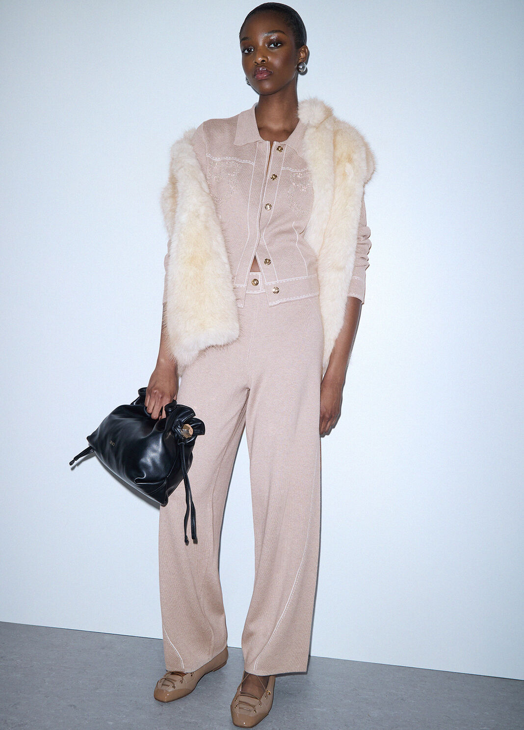 Pantalon avec surpiq&ucirc;res contrast&eacute;es beige Liu Jo - large image number 3