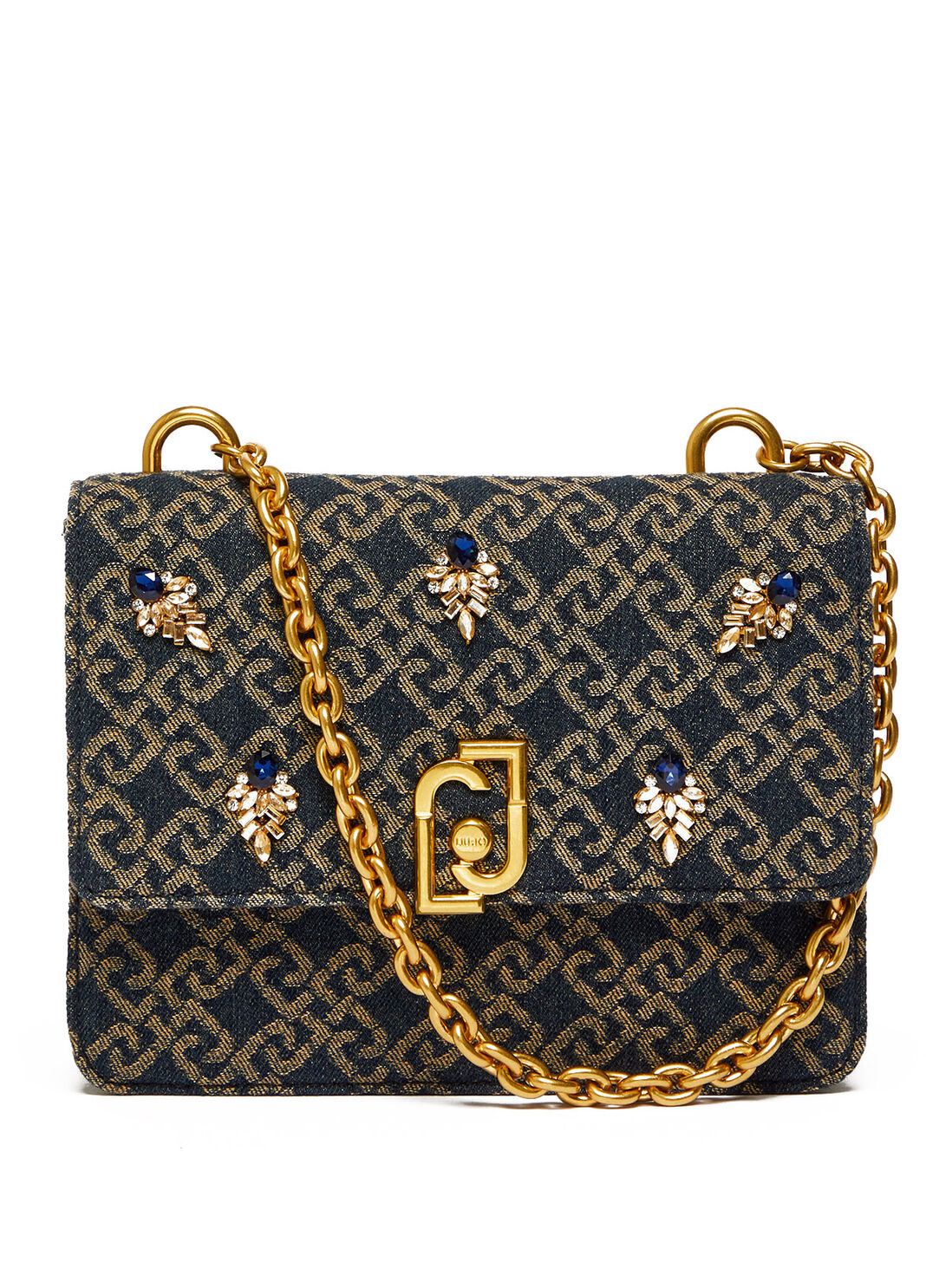 Borsa a mano con logo jacquard e strass denim Liu Jo - large image number 0