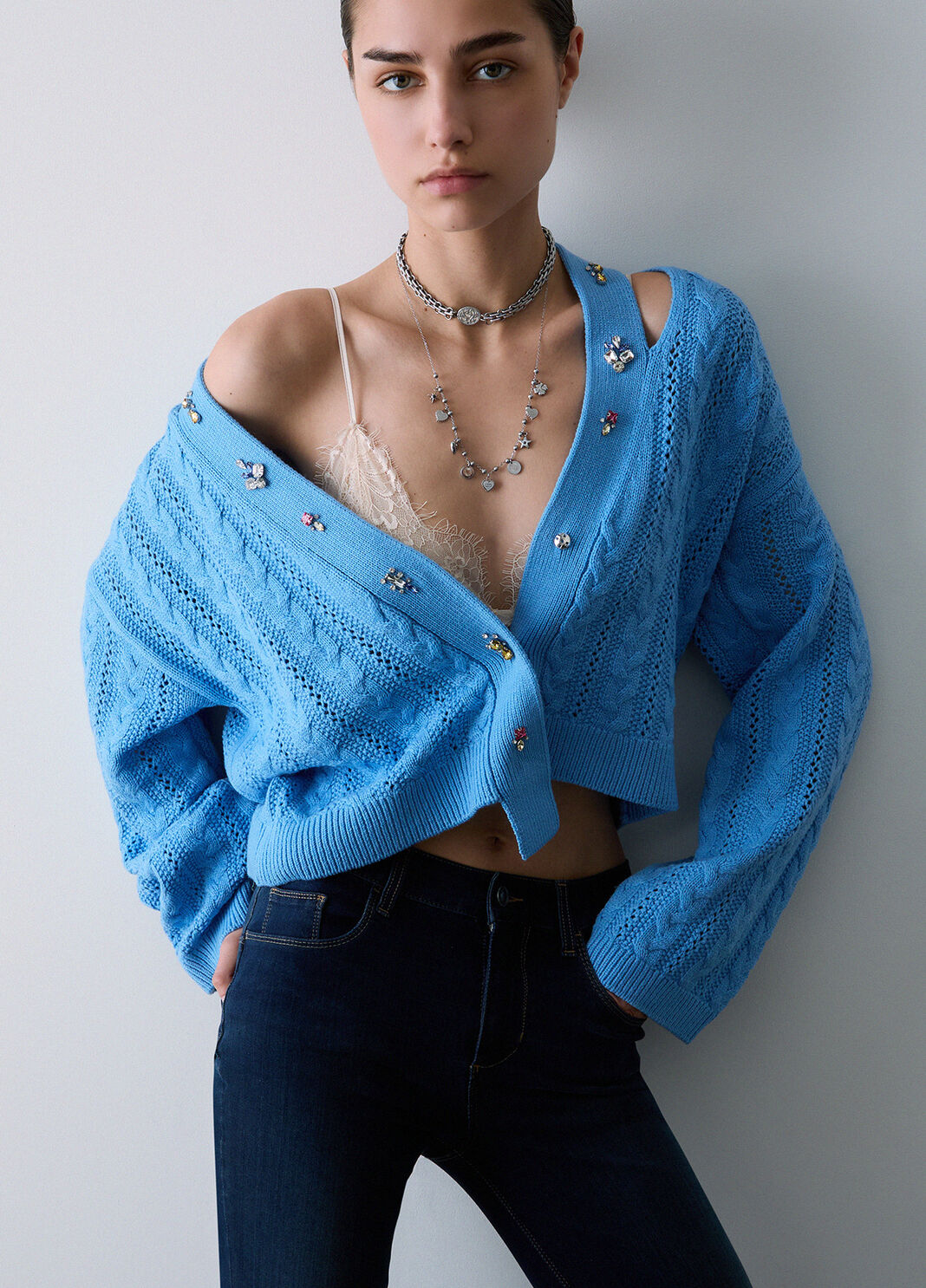 Cardigan with jewel embroidery light blue Liu Jo - large image number 3