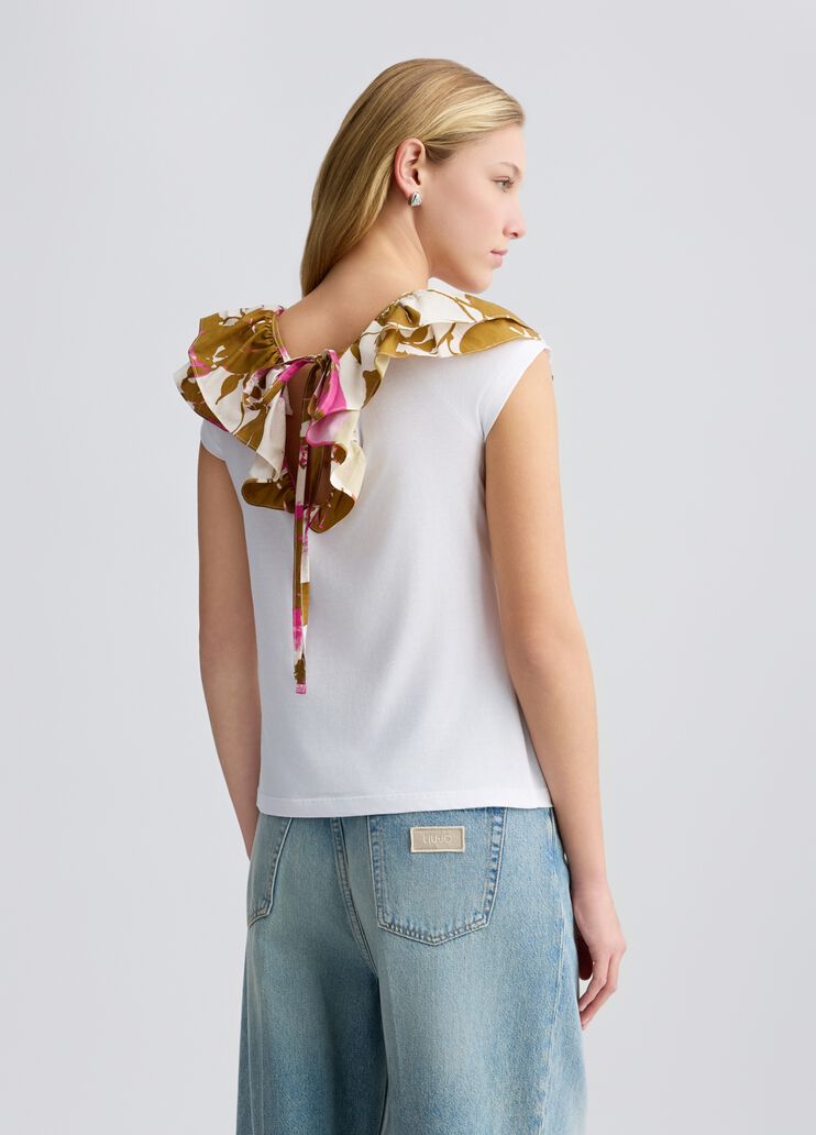 T-shirt with printed ruching white/pink Liu Jo - large image number 1 T-shirt with printed ruching white/pink Liu Jo - large image number 1