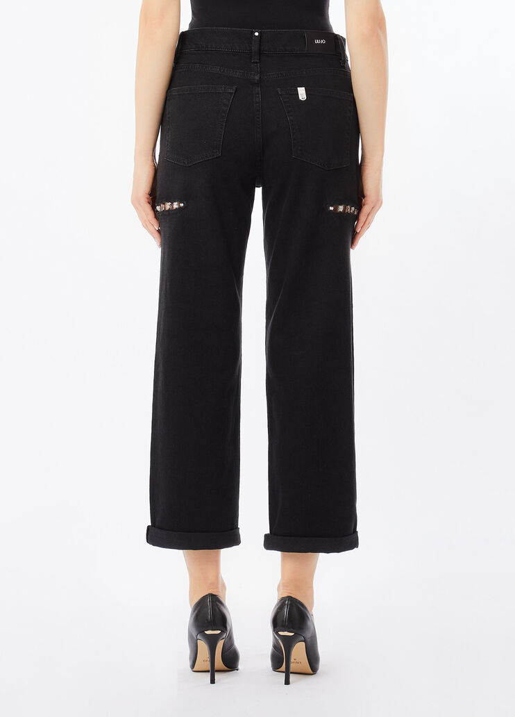 Gerade geschnittene Jeans mit Strass Denim-Schwarz Liu Jo - medium