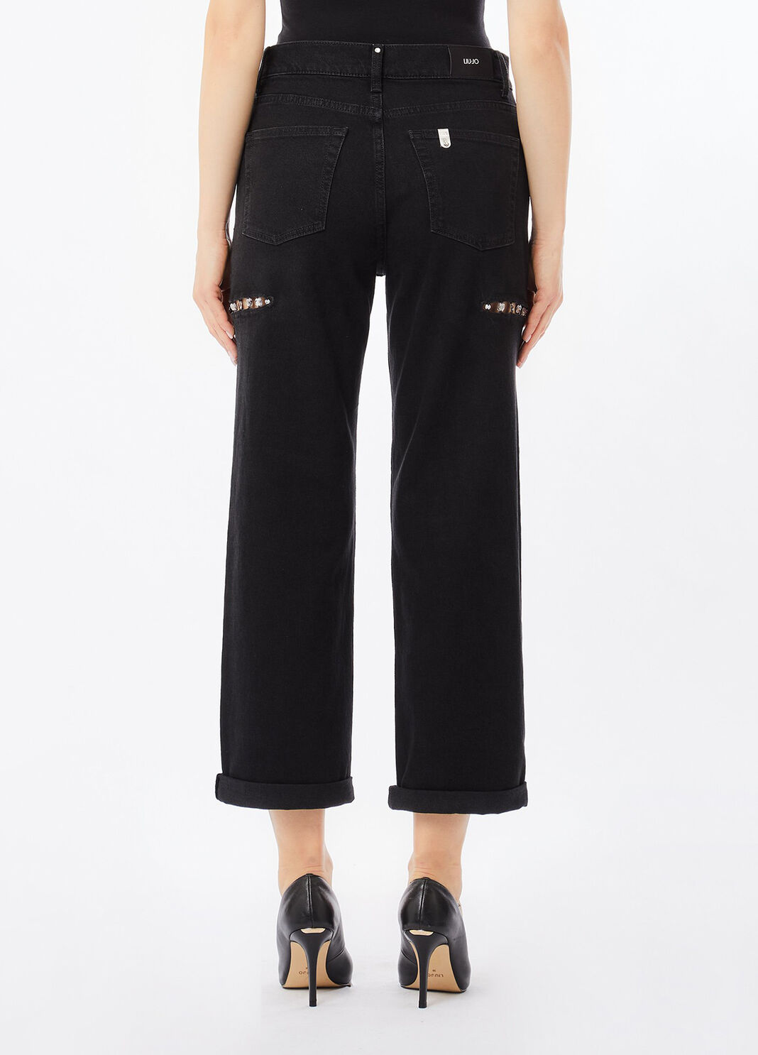 Gerade geschnittene Jeans mit Strass Denim-Schwarz Liu Jo - large image number 1