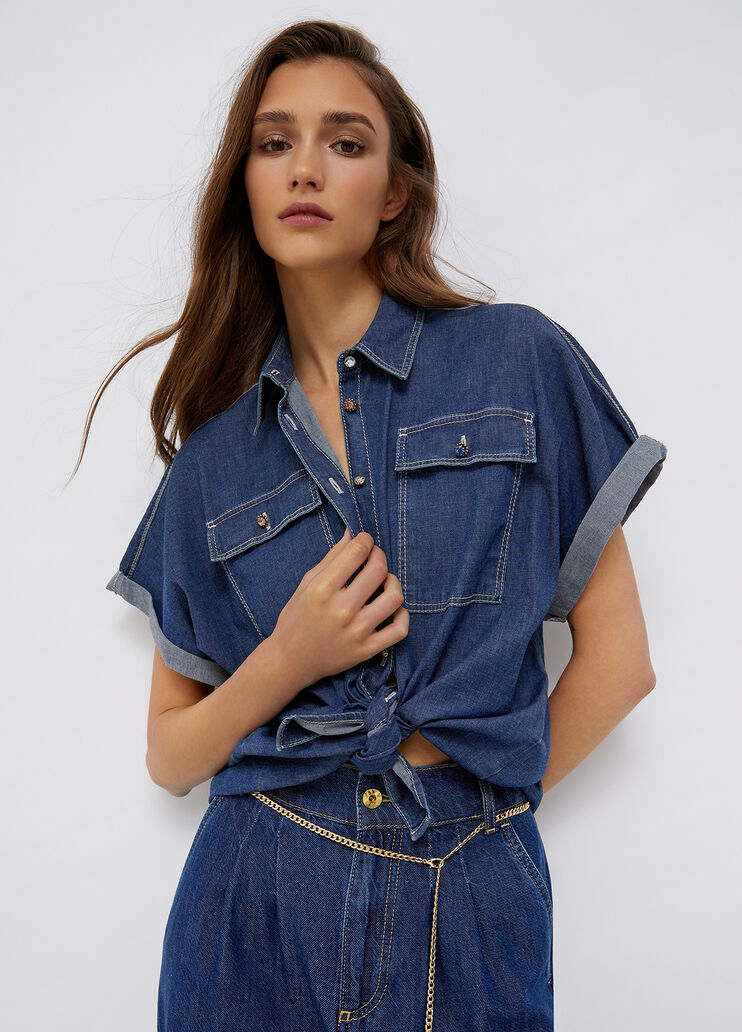 Джинсовая рубашка свободного силуэта синий деним Liu Jo - large image number 4