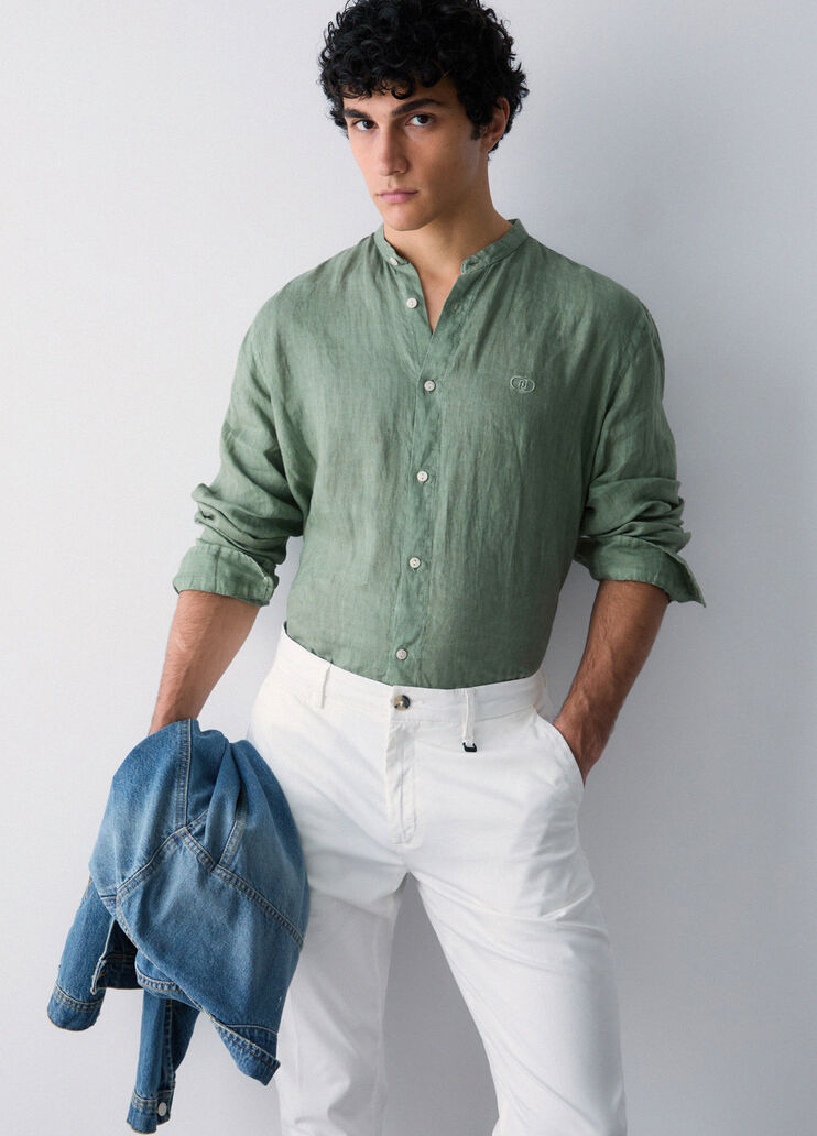 100% linen Mandarin-collar shirt green Liu Jo - medium
