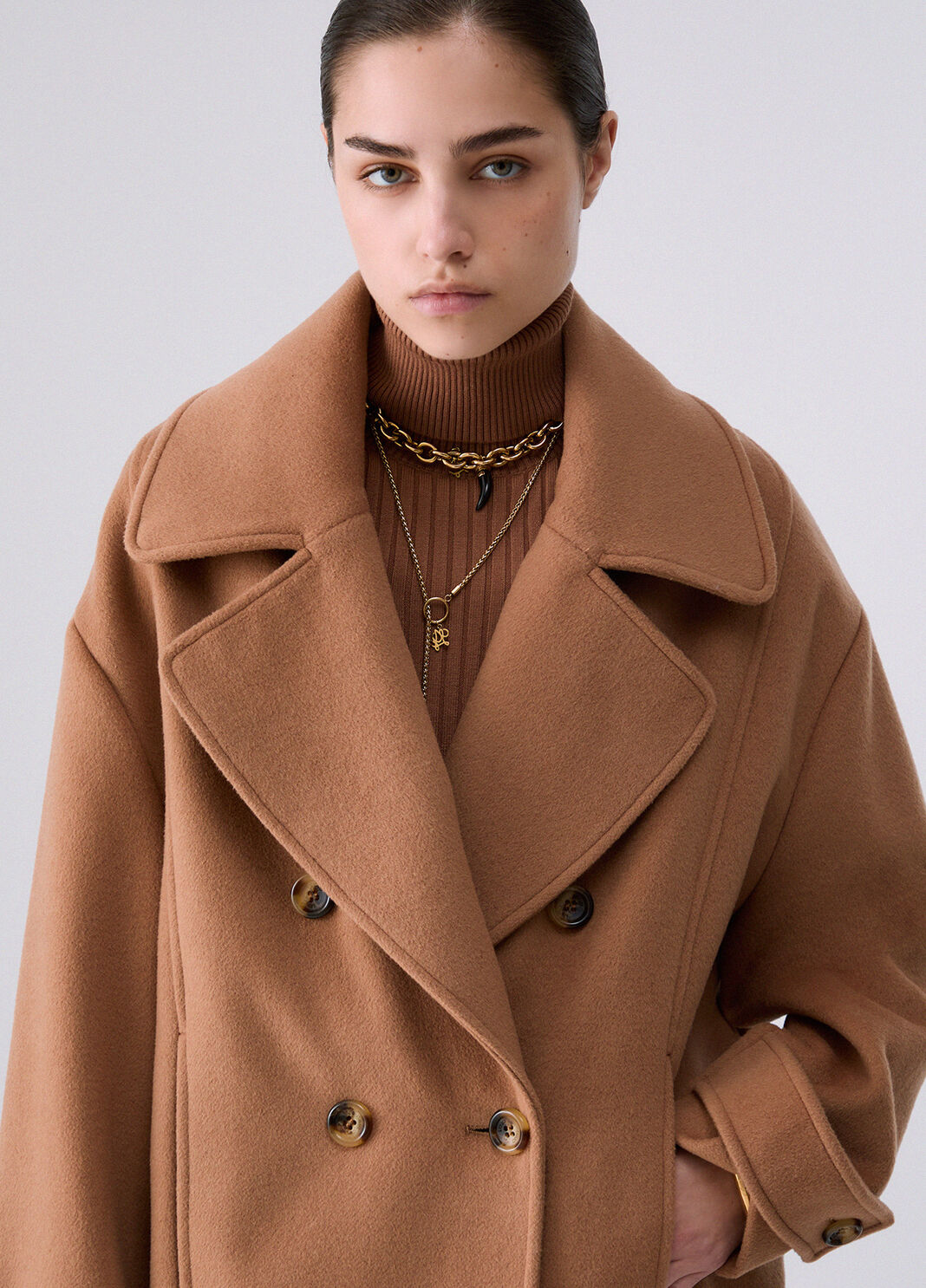 Short double-breasted wool coat beige Liu Jo - large image number 4