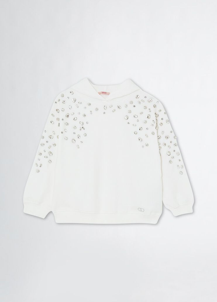 Sweatshirt with rhinestones white with gemstones Liu Jo - medium