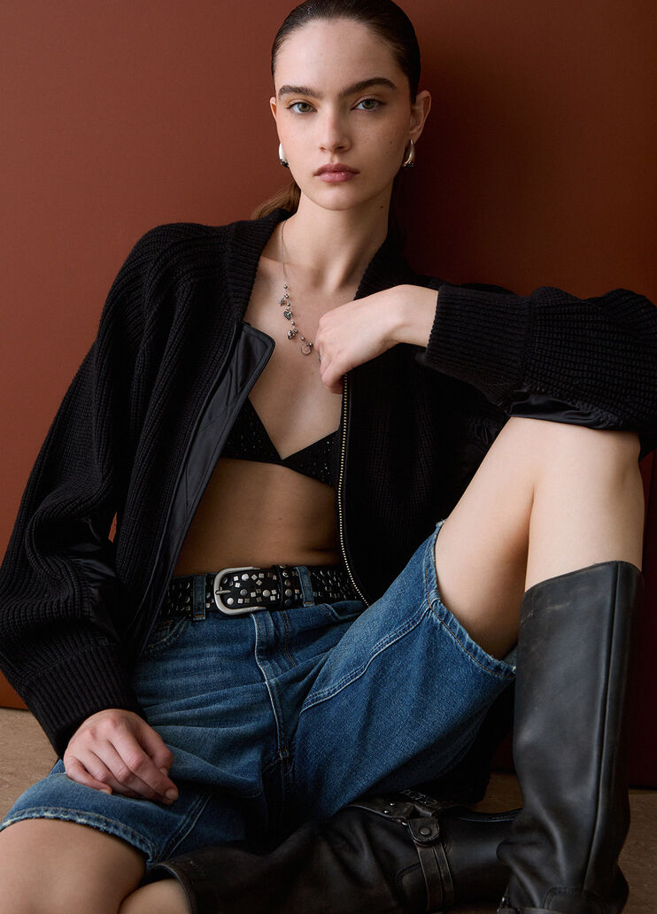 Knit Bomber with Nylon Inserts black Liu Jo - medium