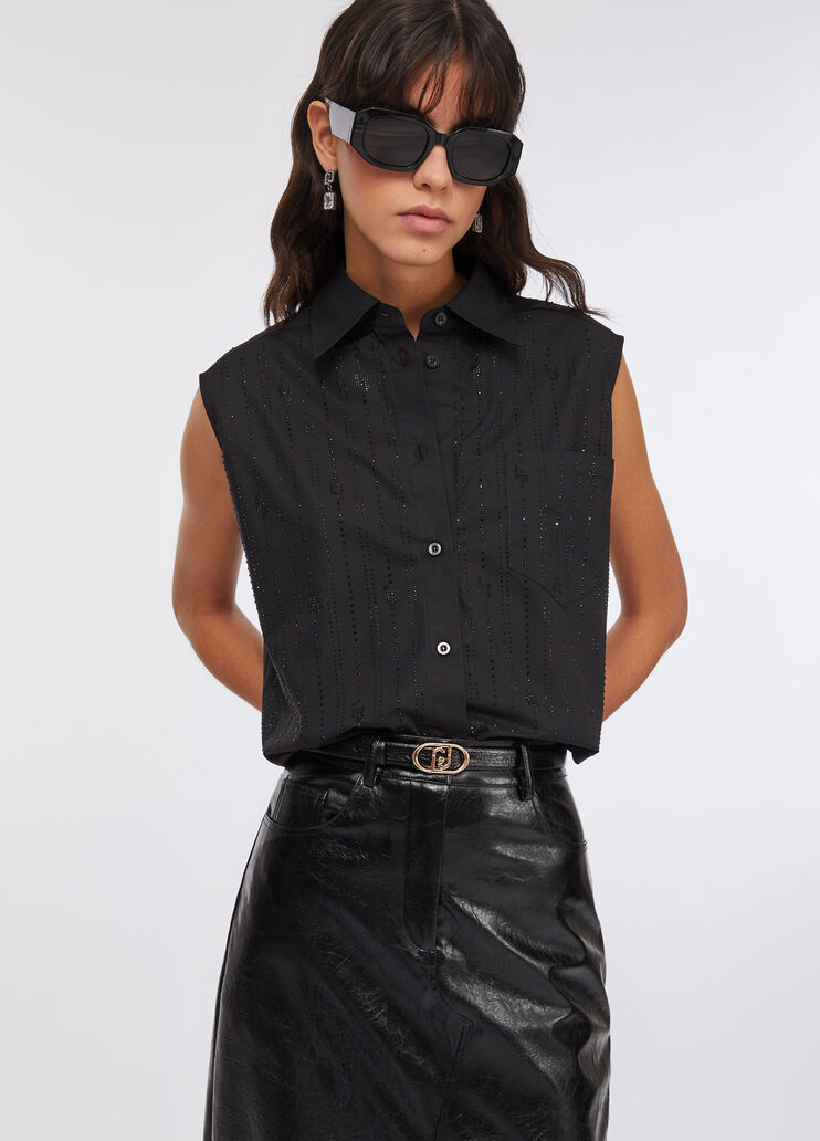 Cotton top with rhinestones black Liu Jo - large image number 2
