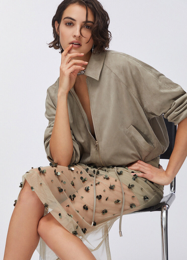 Tulle midi skirt with floral embroidery beige Liu Jo - medium