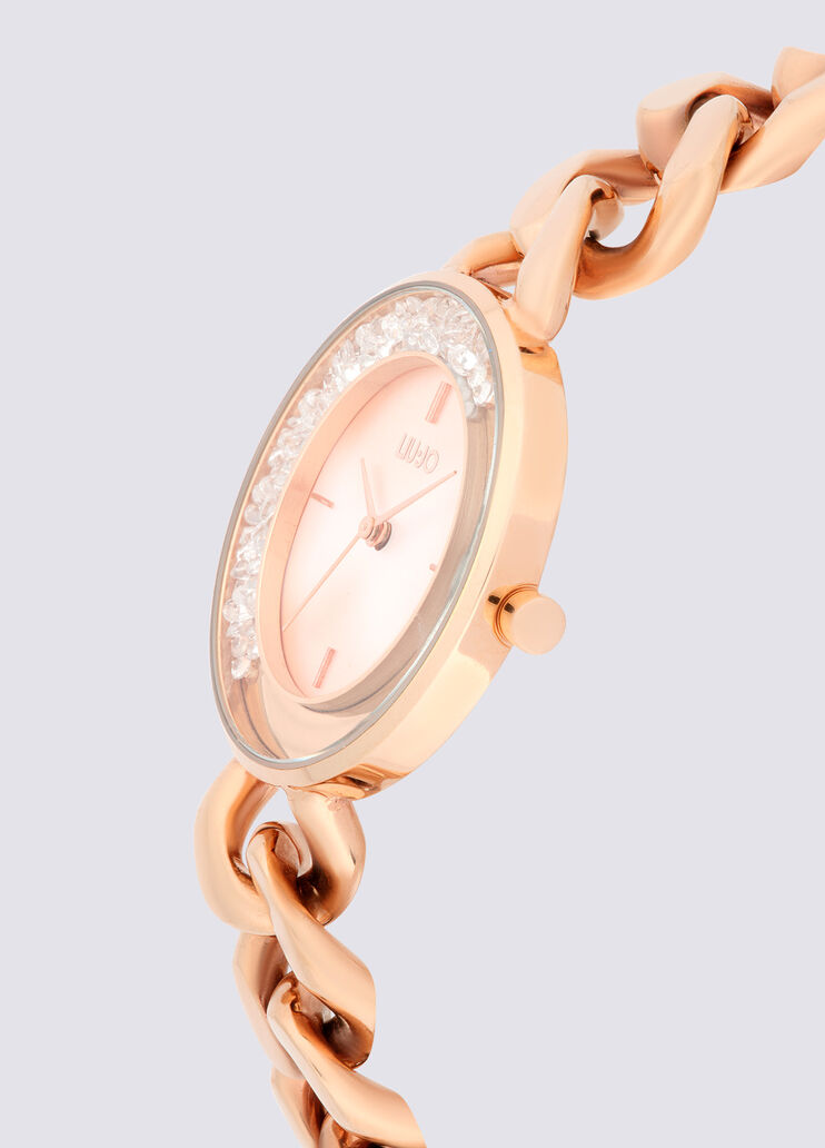 Steel watch with bejewelled chain pink Liu Jo - large image number 2 Steel watch with bejewelled chain pink Liu Jo - large image number 2