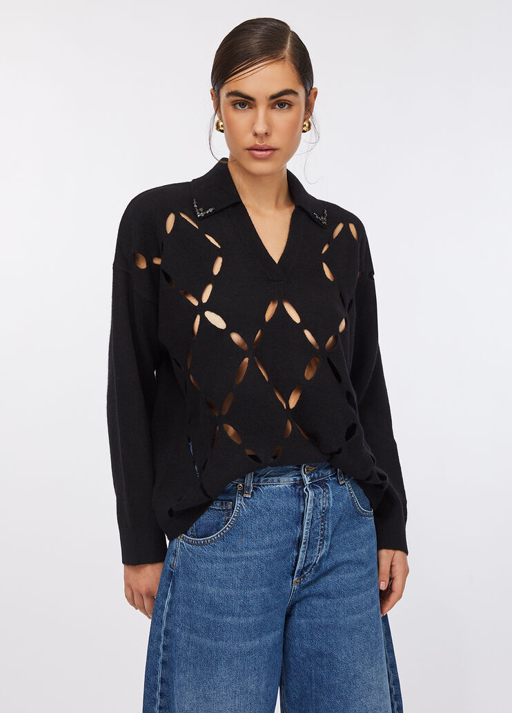 100% wool jumper with bejewelled embroidery black Liu Jo - large image number 0